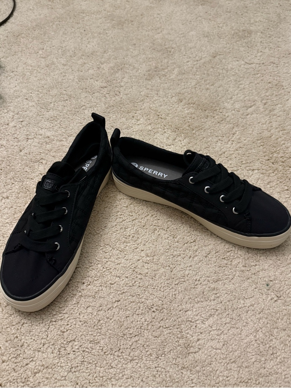 Sperry Black Canvas Low-Profile Sneakers with Cream Sole- never worn